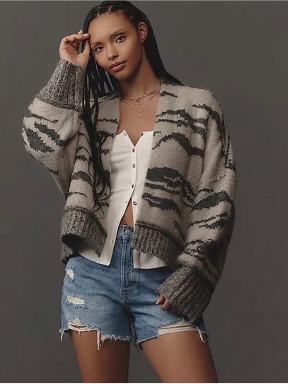 Anthropologie Pilcro Tiger Stripe Oversized Crop Knit Cardigan Sweater Small